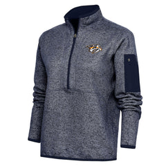 Nashville Predators Antigua Women's Team Logo Fortune Quarter-Zip Jacket - Heather Navy - NHL