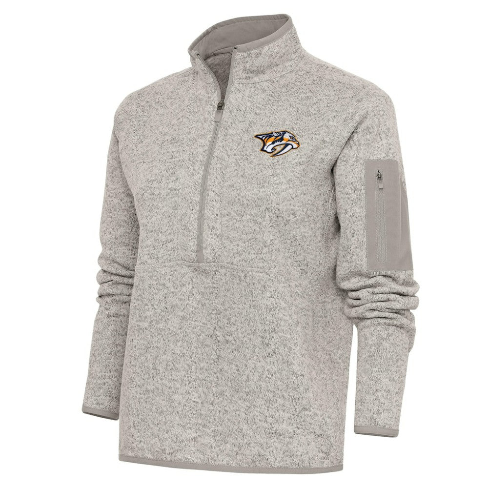 Nashville Predators Antigua Women's Team Logo Fortune Quarter-Zip Jacket - Oatmeal - NHL