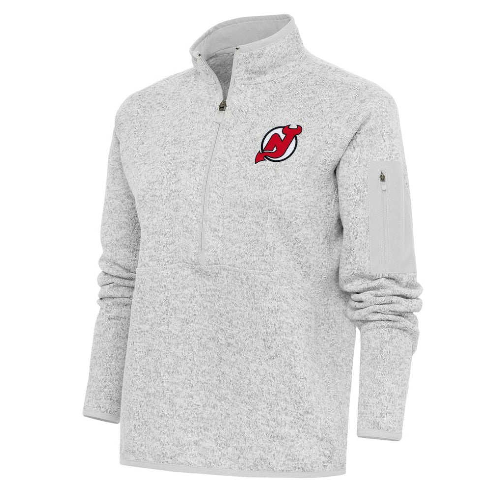 New Jersey Devils Antigua Women's Team Logo Fortune Quarter-Zip Jacket - Heather Gray - NHL