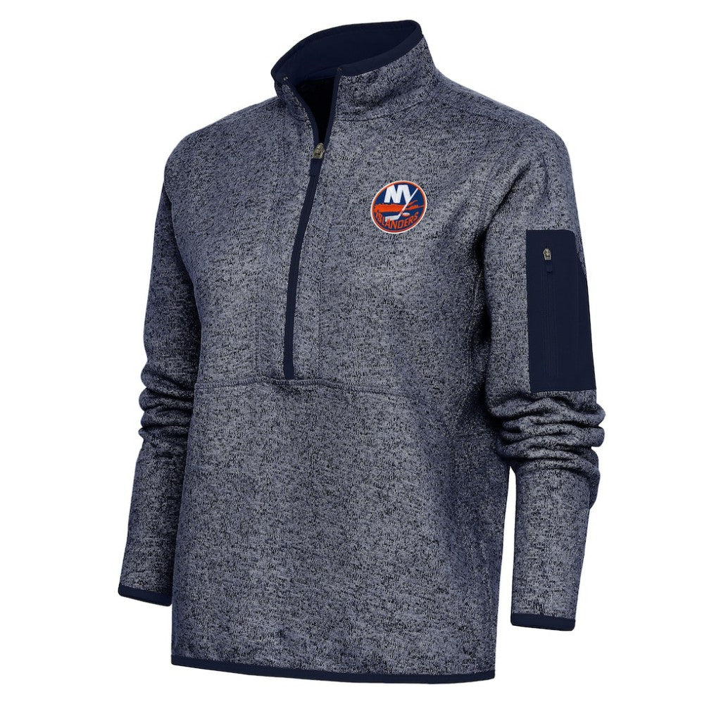 New York Islanders Antigua Women's Team Logo Fortune Quarter-Zip Jacket - Heather Navy - NHL
