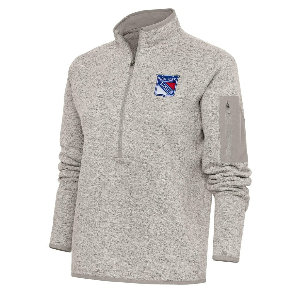 New York Rangers Antigua Women's Team Logo Fortune Quarter-Zip Jacket - Oatmeal - NHL