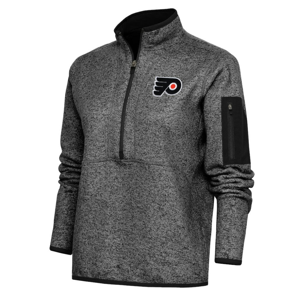 Philadelphia Flyers Antigua Women's Team Logo Fortune Quarter-Zip Jacket - Heather Black - NHL