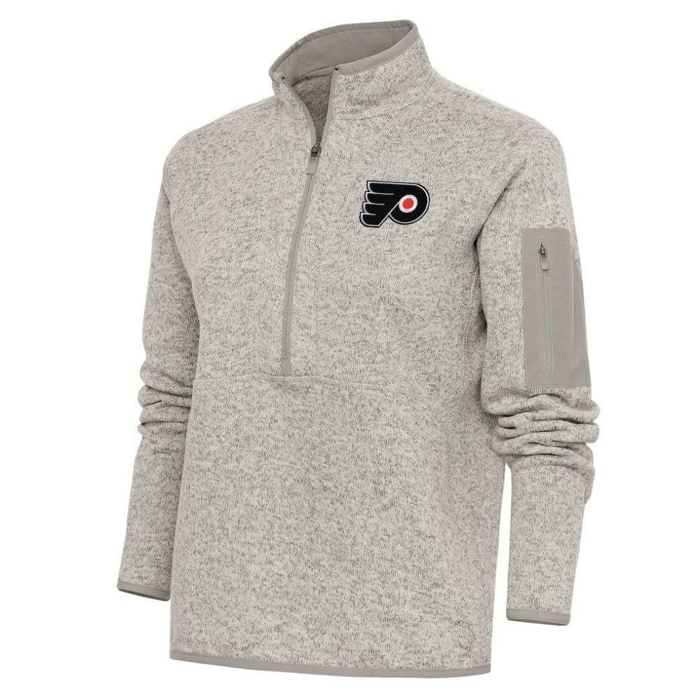 Philadelphia Flyers Antigua Women's Team Logo Fortune Quarter-Zip Jacket - Oatmeal - NHL