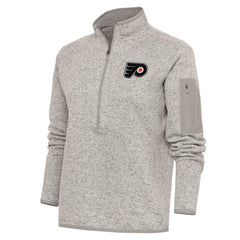 Philadelphia Flyers Antigua Women's Team Logo Fortune Quarter-Zip Jacket - Oatmeal - NHL