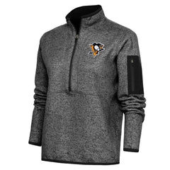 Pittsburgh Penguins Antigua Women's Team Logo Fortune Quarter-Zip Jacket - Heather Black - NHL