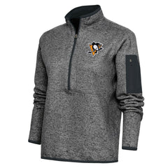 Pittsburgh Penguins Antigua Women's Team Logo Fortune Quarter-Zip Jacket - Heather Charcoal - NHL