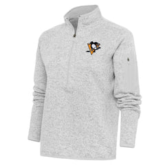 Pittsburgh Penguins Antigua Women's Team Logo Fortune Quarter-Zip Jacket - Heather Gray - NHL
