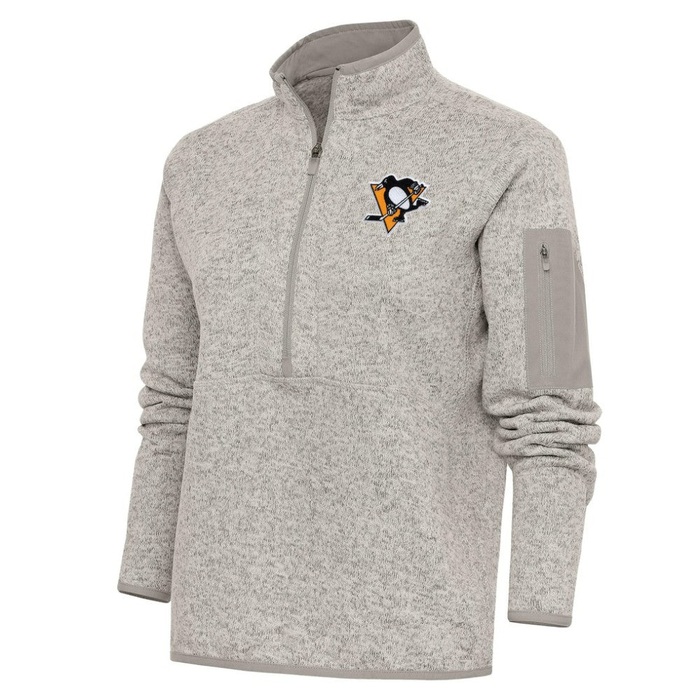 Pittsburgh Penguins Antigua Women's Team Logo Fortune Quarter-Zip Jacket - Oatmeal - NHL