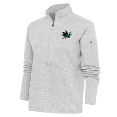 San Jose Sharks Antigua Women's Team Logo Fortune Quarter-Zip Jacket - Heather Gray - NHL
