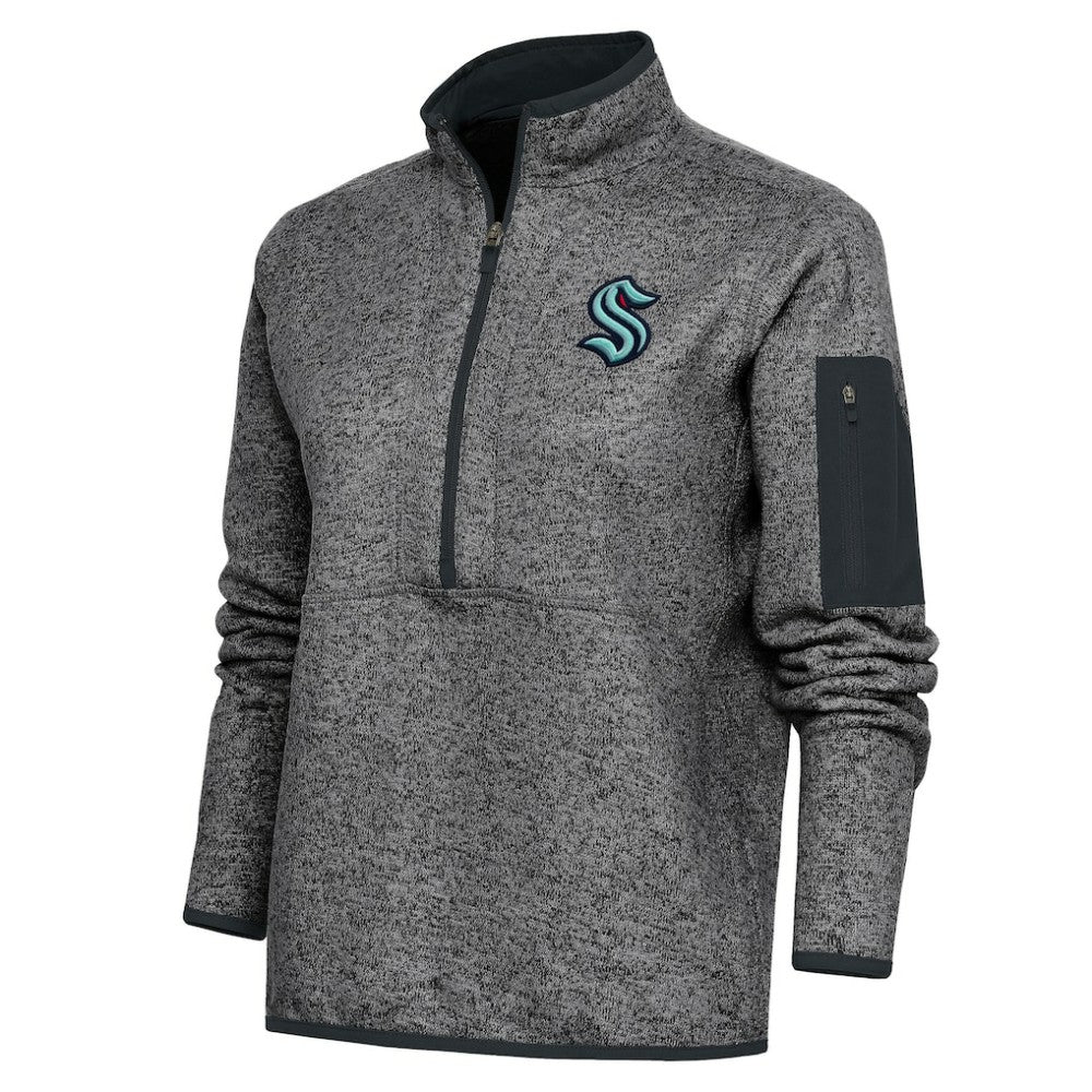 Seattle Kraken Antigua Women's Team Logo Fortune Quarter-Zip Jacket - Heather Charcoal - NHL