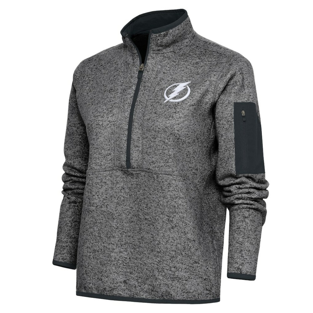 Tampa Bay Lightning Antigua Women's Team Logo Fortune Quarter-Zip Jacket - Heather Charcoal - NHL