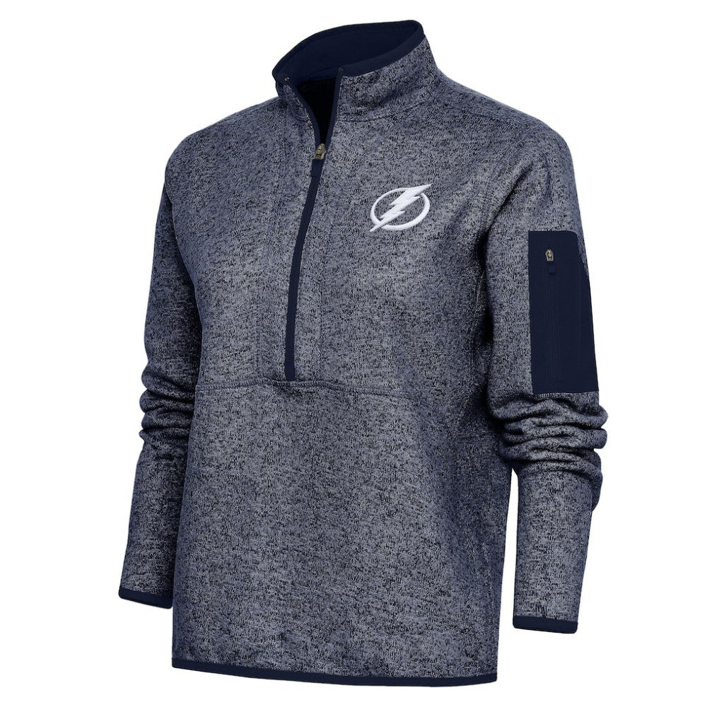 Tampa Bay Lightning Antigua Women's Team Logo Fortune Quarter-Zip Jacket - Heather Navy - NHL