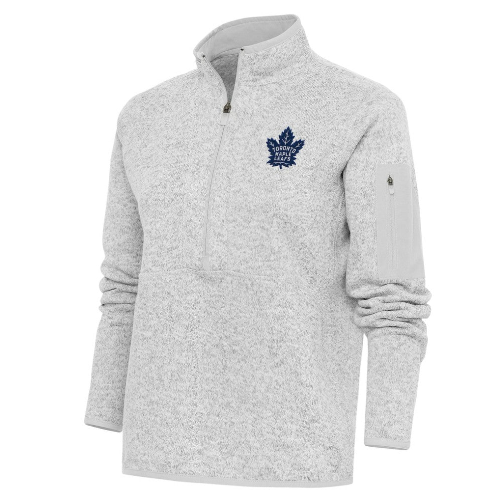 Toronto Maple Leafs Antigua Women's Team Logo Fortune Quarter-Zip Jacket - Heather Gray - NHL