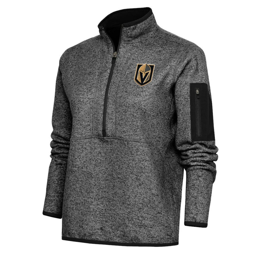 Vegas Golden Knights Antigua Women's Team Logo Fortune Quarter-Zip Jacket - Heather Black - NHL