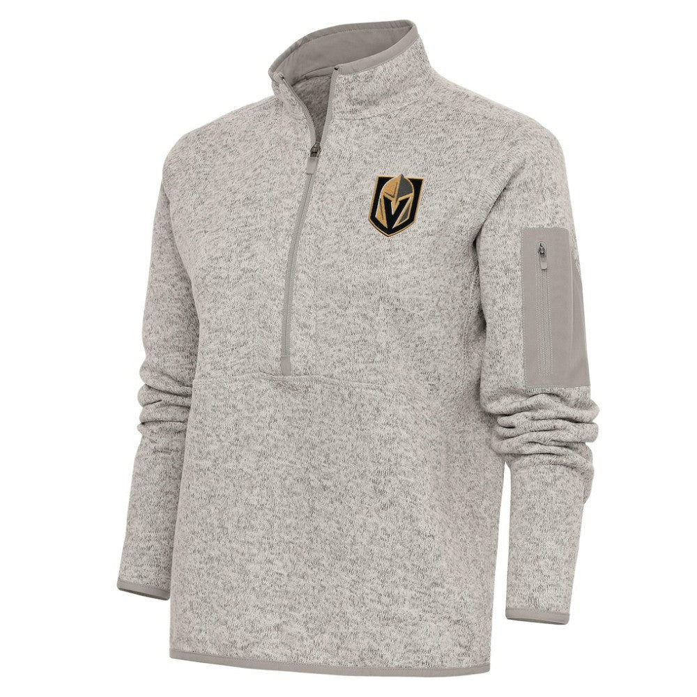 Vegas Golden Knights Antigua Women's Team Logo Fortune Quarter-Zip Jacket - Oatmeal - NHL