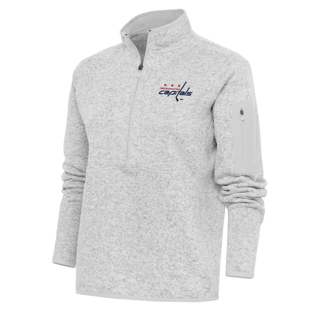 Washington Capitals Antigua Women's Team Logo Fortune Quarter-Zip Jacket - Heather Gray - NHL