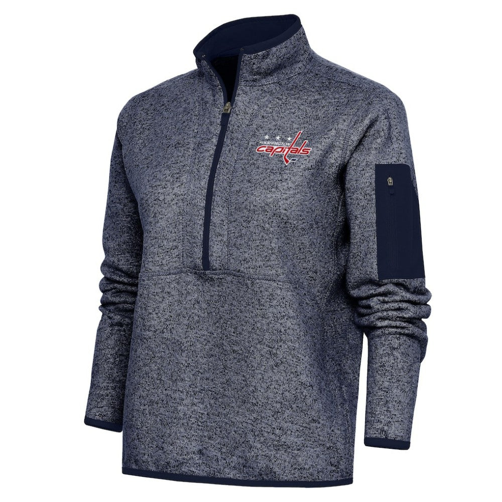 Washington Capitals Antigua Women's Team Logo Fortune Quarter-Zip Jacket - Heather Navy - NHL