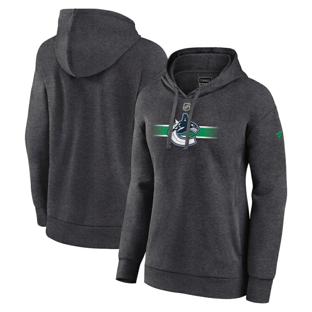 Vancouver Canucks Fanatics Women's Authentic Pro Core Secondary Fleece Pullover Hoodie - Heather Charcoal - NHL