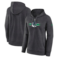 Vancouver Canucks Fanatics Women's Authentic Pro Core Secondary Fleece Pullover Hoodie - Heather Charcoal - NHL