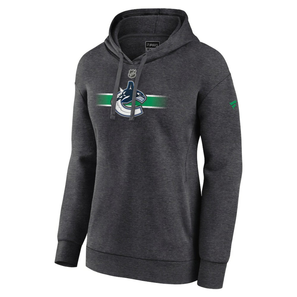 Vancouver Canucks Fanatics Women's Authentic Pro Core Secondary Fleece Pullover Hoodie - Heather Charcoal - NHL