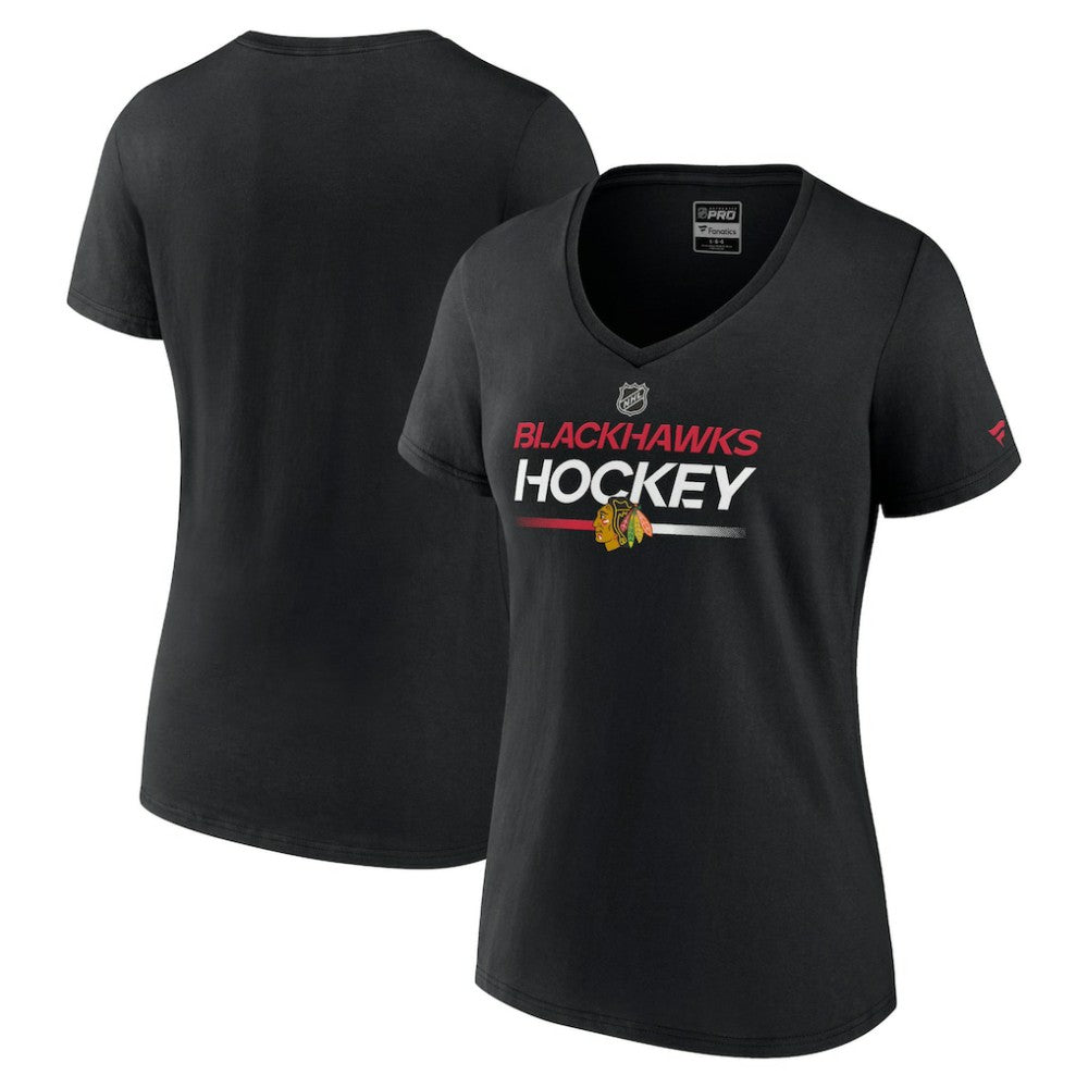Chicago Blackhawks Fanatics Women's Authentic Pro V-Neck T-Shirt - Black - NHL