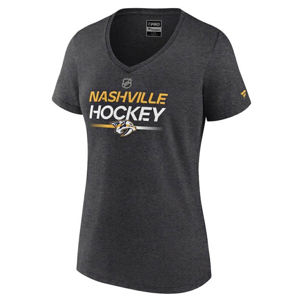 Nashville Predators Fanatics Women's Authentic Pro Primary V-Neck T-Shirt - Heather Charcoal - NHL