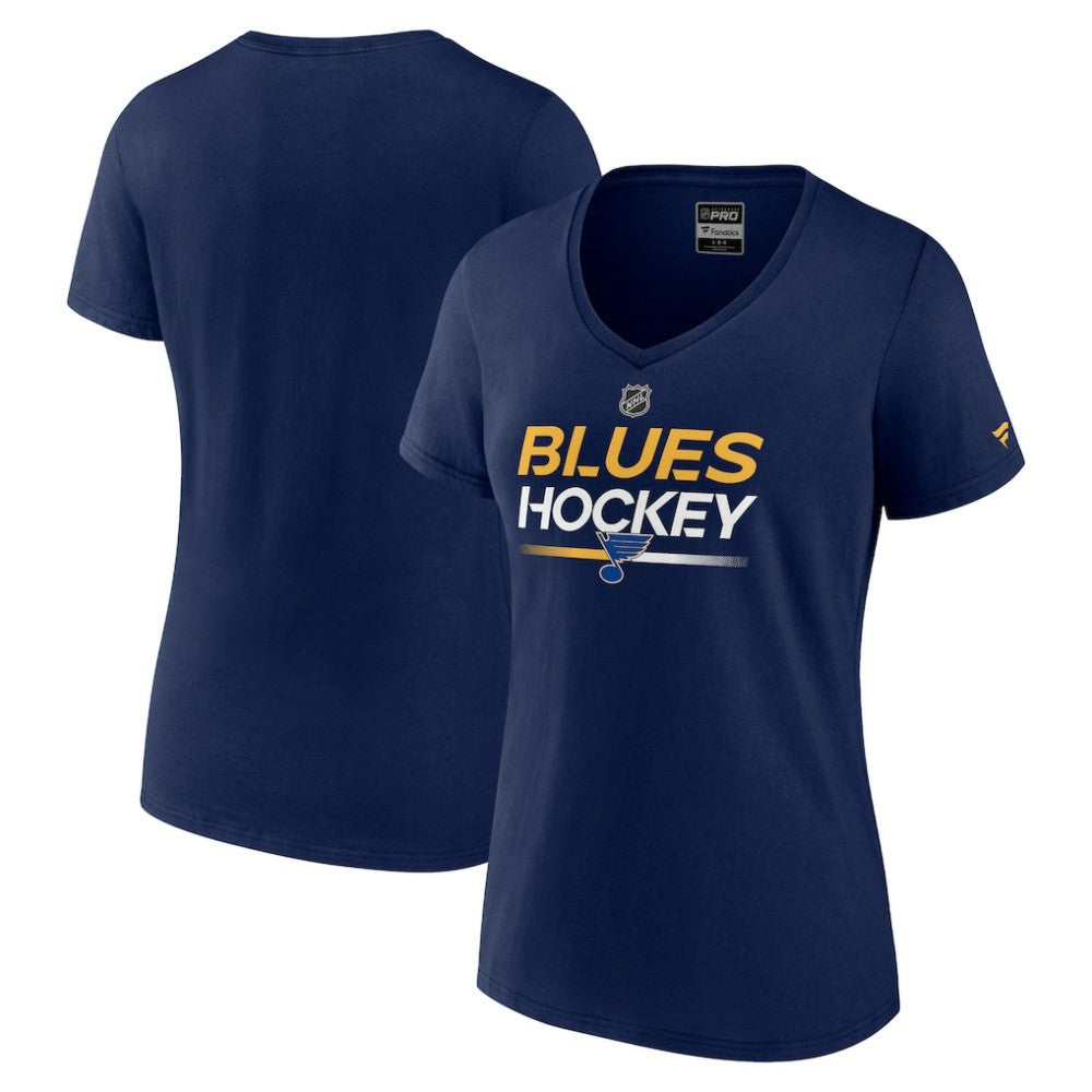 St. Louis Blues Fanatics Women's Authentic Pro V-Neck T-Shirt - Navy - NHL