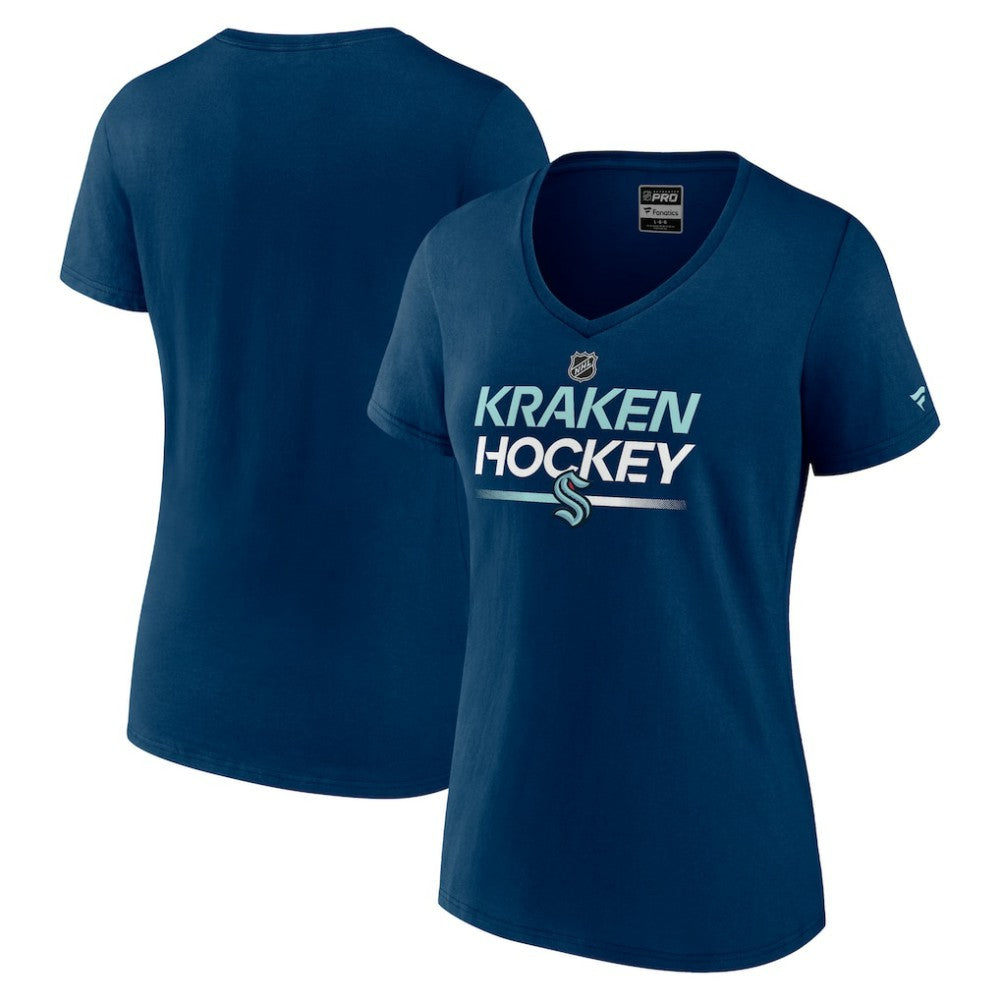 Seattle Kraken Fanatics Women's Authentic Pro V-Neck T-Shirt - Deep Sea Blue - NHL