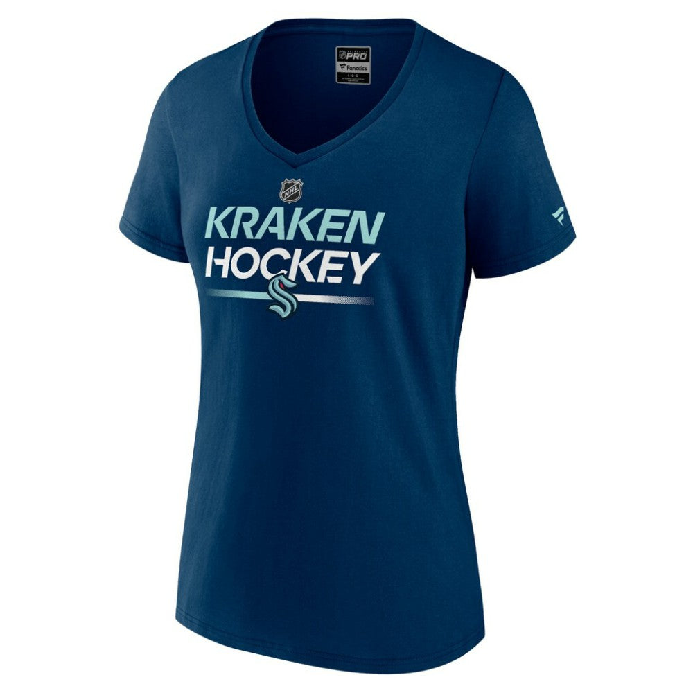 Seattle Kraken Fanatics Women's Authentic Pro V-Neck T-Shirt - Deep Sea Blue - NHL