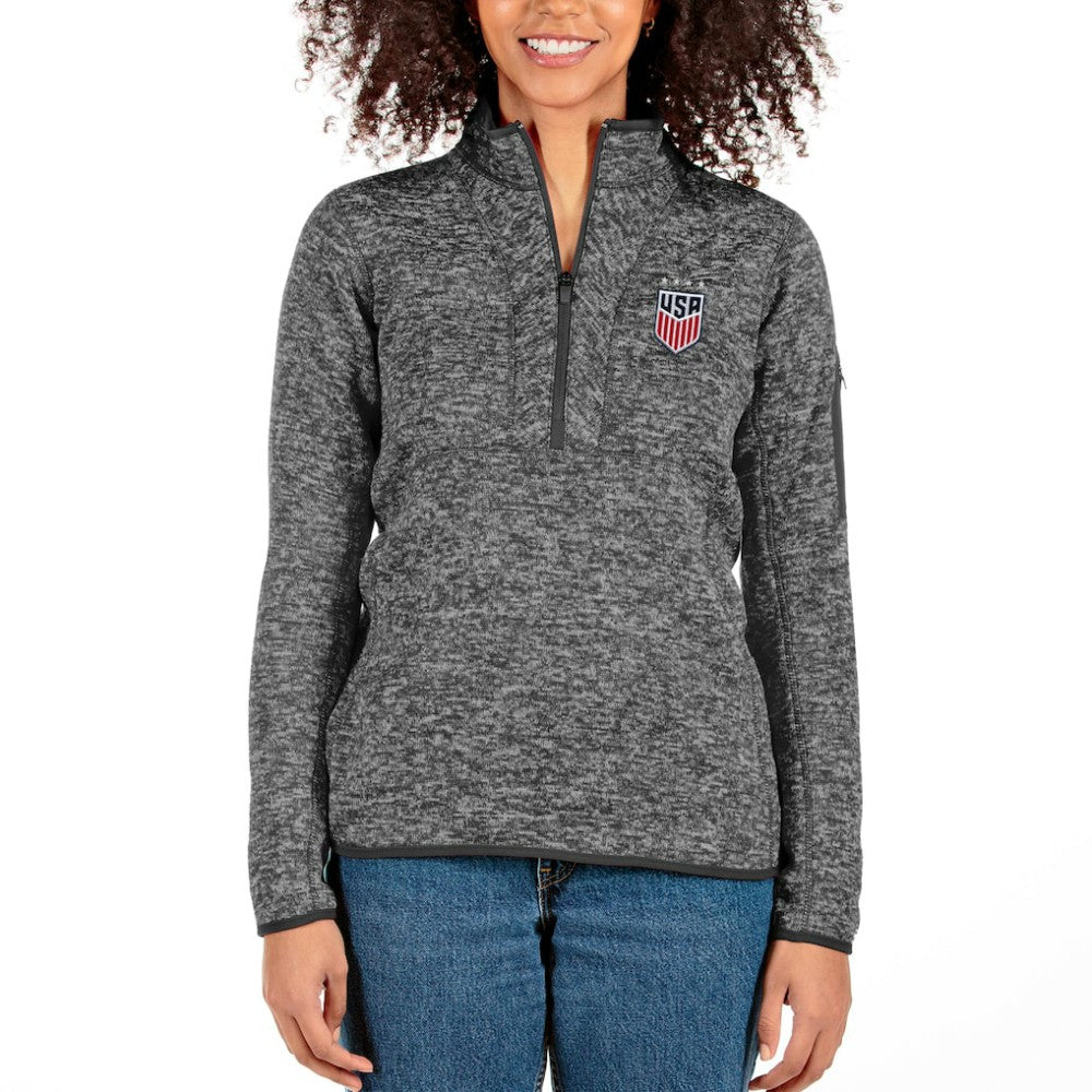 USWNT Antigua Women's Fortune Half-Zip Pullover Jacket Heather Charcoal - FIFA World CUP