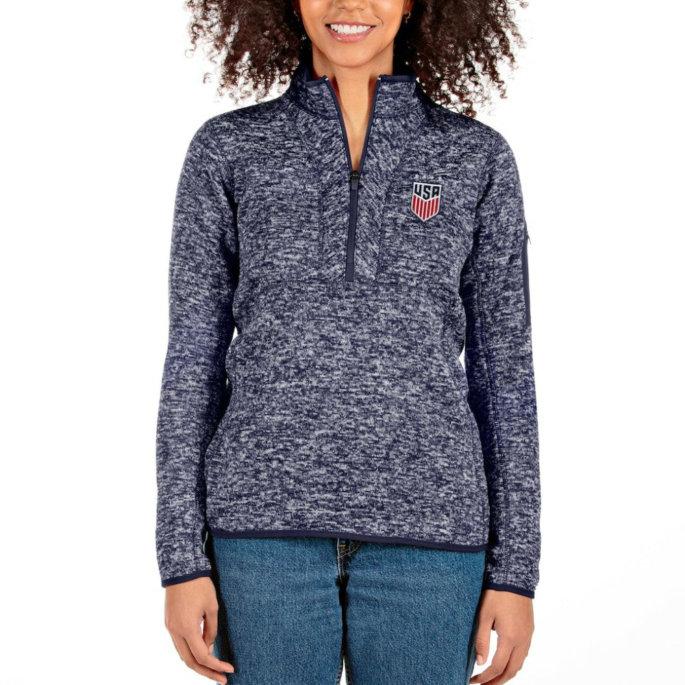 USWNT Antigua Women's Fortune Half-Zip Pullover Jacket Heather Navy - FIFA World CUP