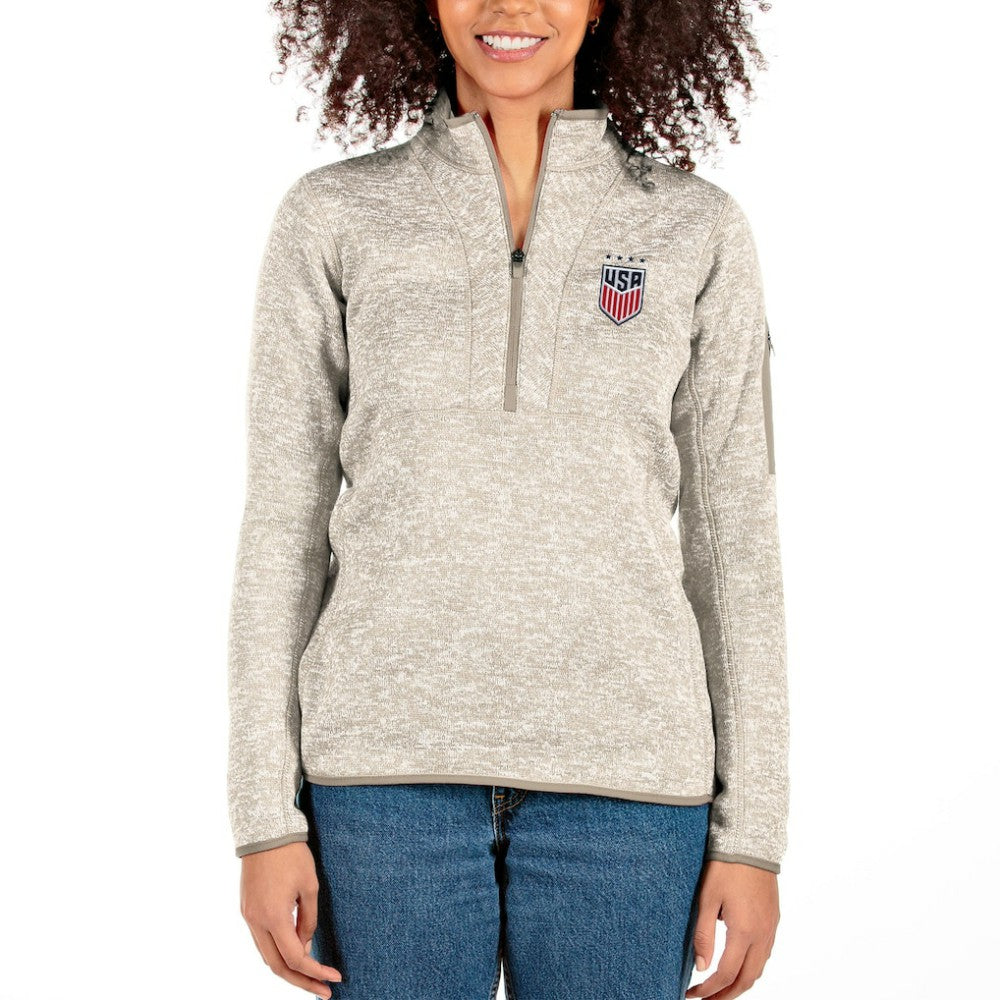 USWNT Antigua Women's Fortune Half-Zip Pullover Jacket Oatmeal - FIFA World CUP
