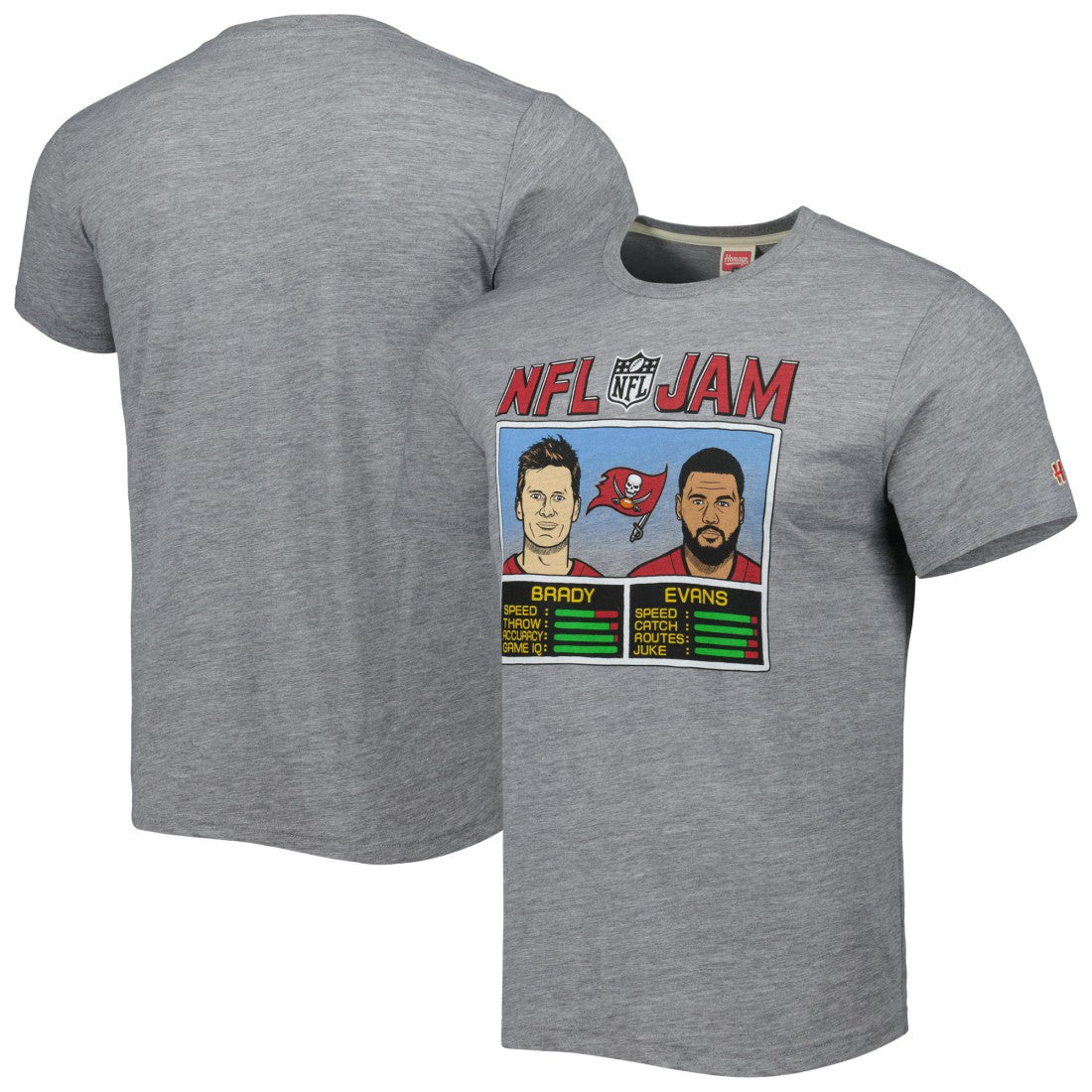 Tom Brady & Mike Evans Tampa Bay Buccaneers Homage Unisex NFL Jam Tri-Blend T-Shirt Heather Gray | NFL