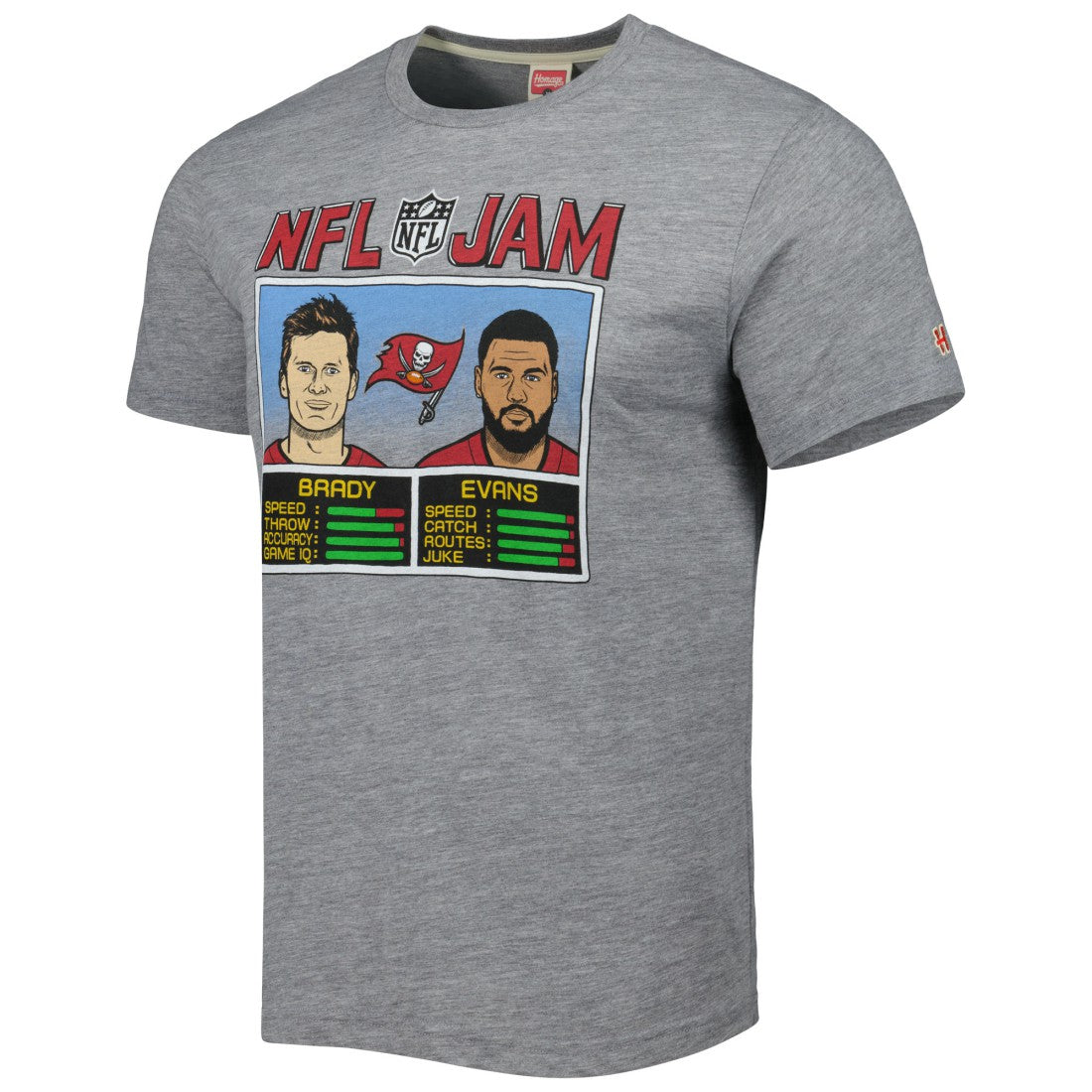 Tom Brady & Mike Evans Tampa Bay Buccaneers Homage Unisex NFL Jam Tri-Blend T-Shirt Heather Gray | NFL