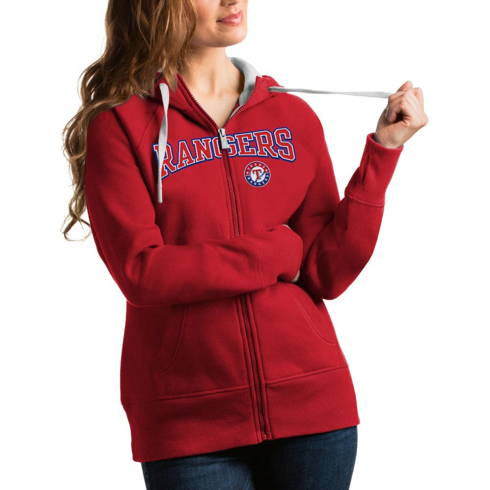 Texas Rangers Antigua Women's Team Logo Victory Full-Zip Hoodie - MLB