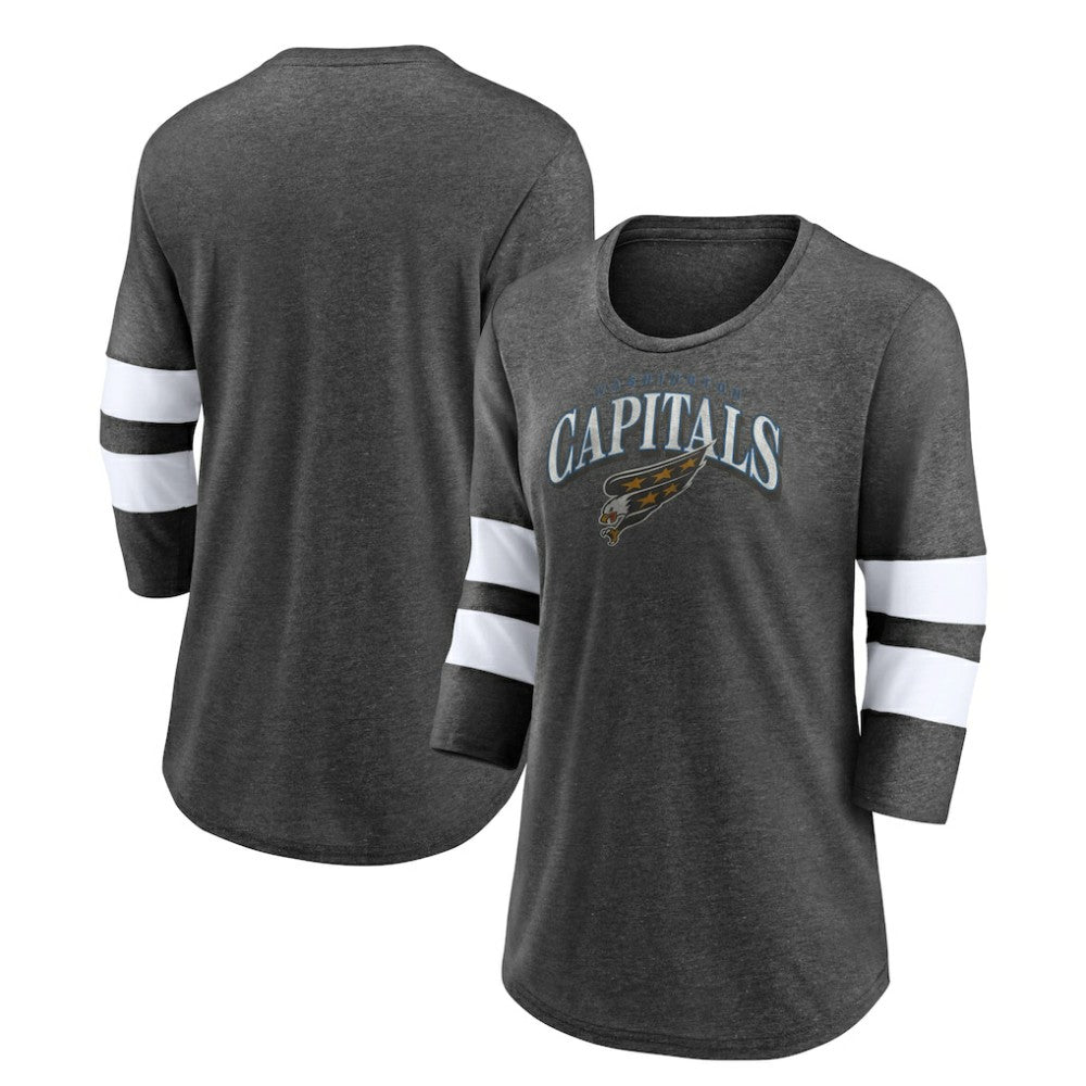 Washington Capitals Fanatics Women's Special Edition 2.0 Barn Burner 3/4 Sleeve T-Shirt - Heather Charcoal - NHL
