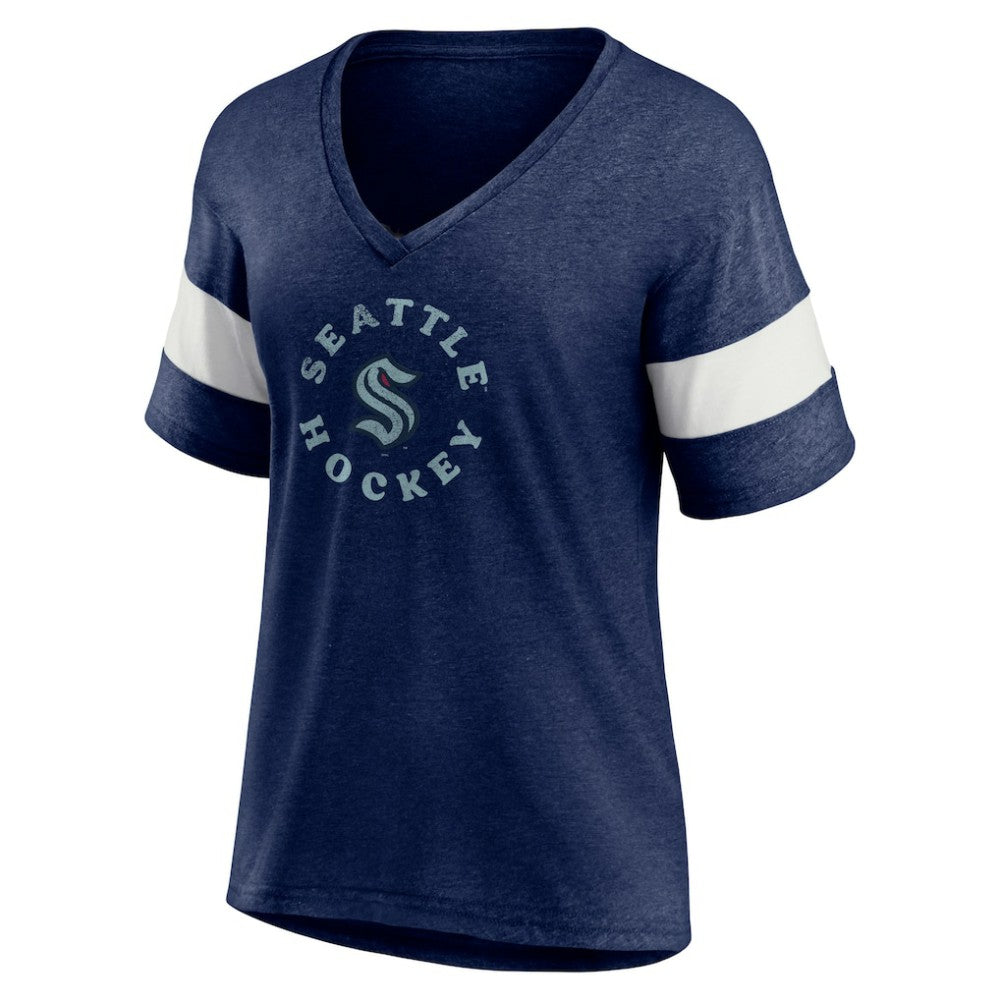 Seattle Kraken Fanatics Women's Special Edition 2.0 Ring The Alarm V-Neck T-Shirt - Heather Navy - NHL