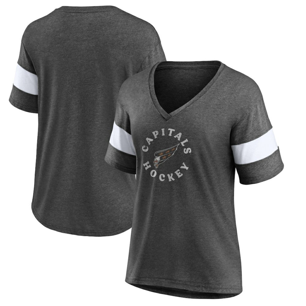 Washington Capitals Fanatics Women's Special Edition 2.0 Ring The Alarm V-Neck T-Shirt - Heather Charcoal - NHL