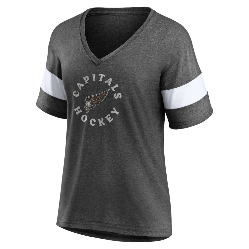 Washington Capitals Fanatics Women's Special Edition 2.0 Ring The Alarm V-Neck T-Shirt - Heather Charcoal - NHL