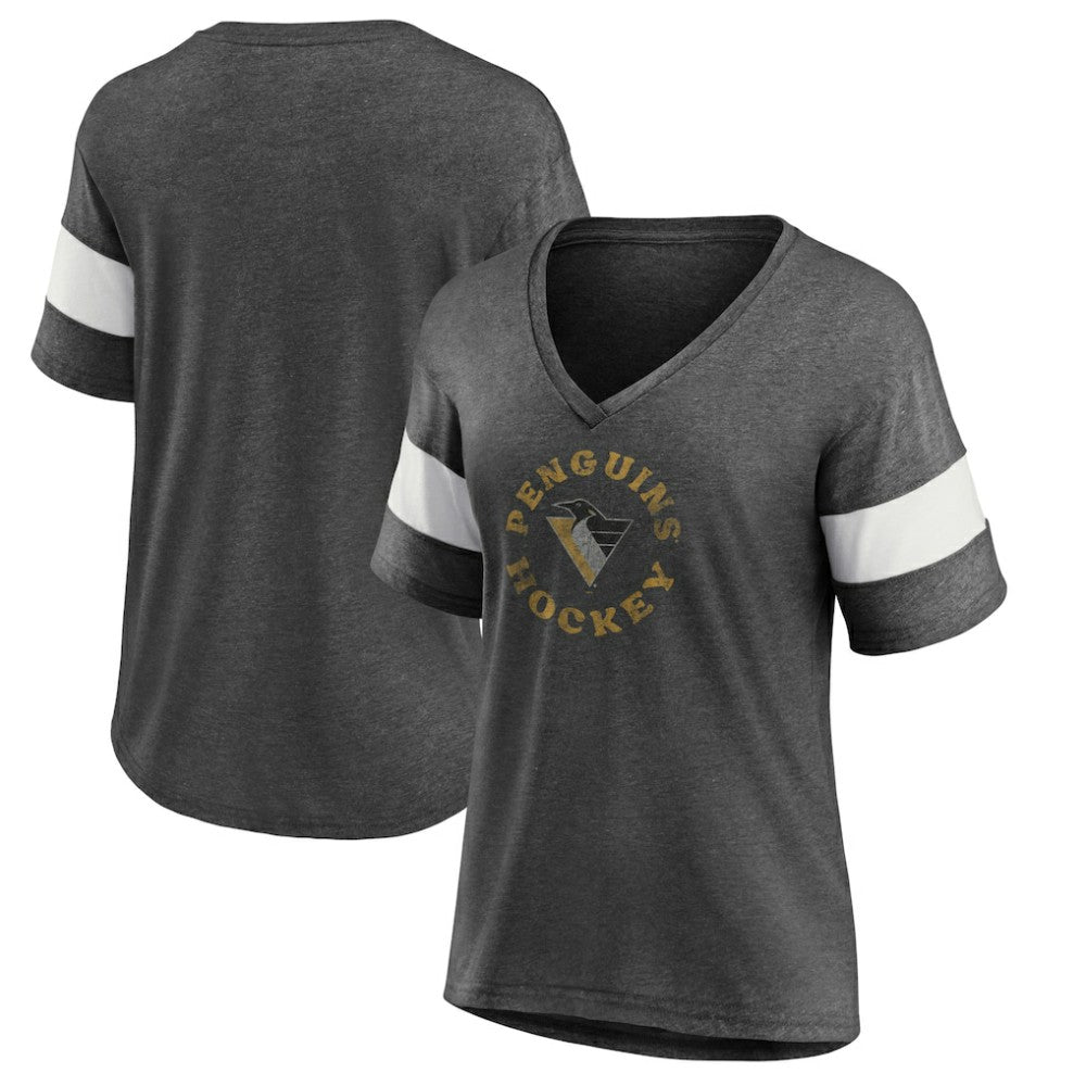 Pittsburgh Penguins Fanatics Women's Special Edition 2.0 Ring The Alarm V-Neck T-Shirt - Heather Charcoal - NHL