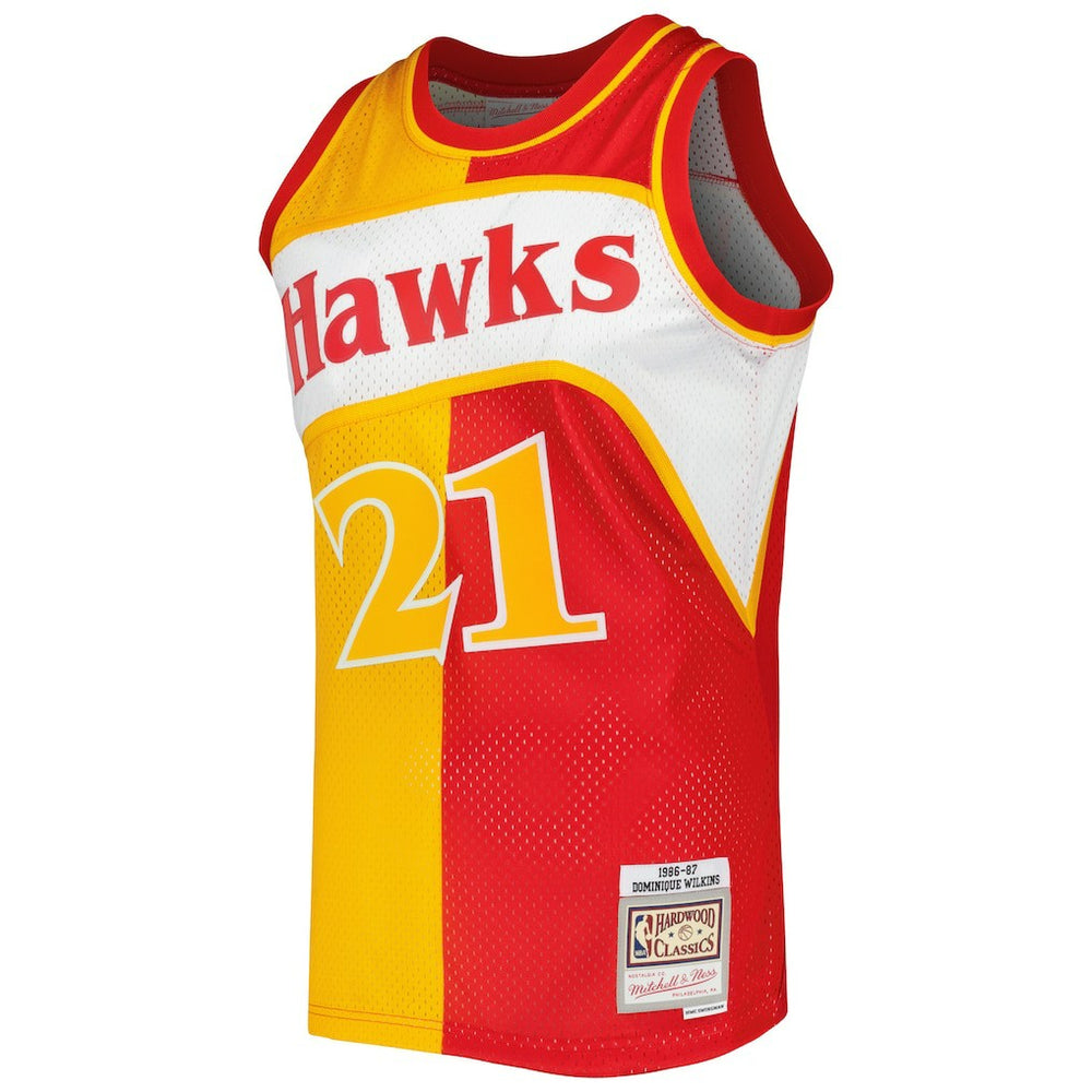 Dominique Wilkins Atlanta Hawks Hardwood Classics 1986/87 Split Swingman Jersey Yellow/Red - NBA