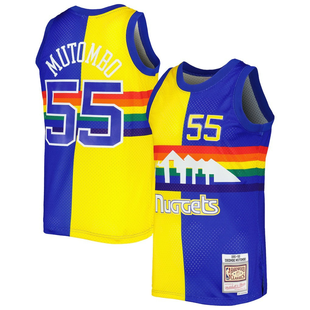 Dikembe Mutombo Denver Nuggets Hardwood Classics 1991/92 Split Swingman Jersey Royal/Gold - NBA