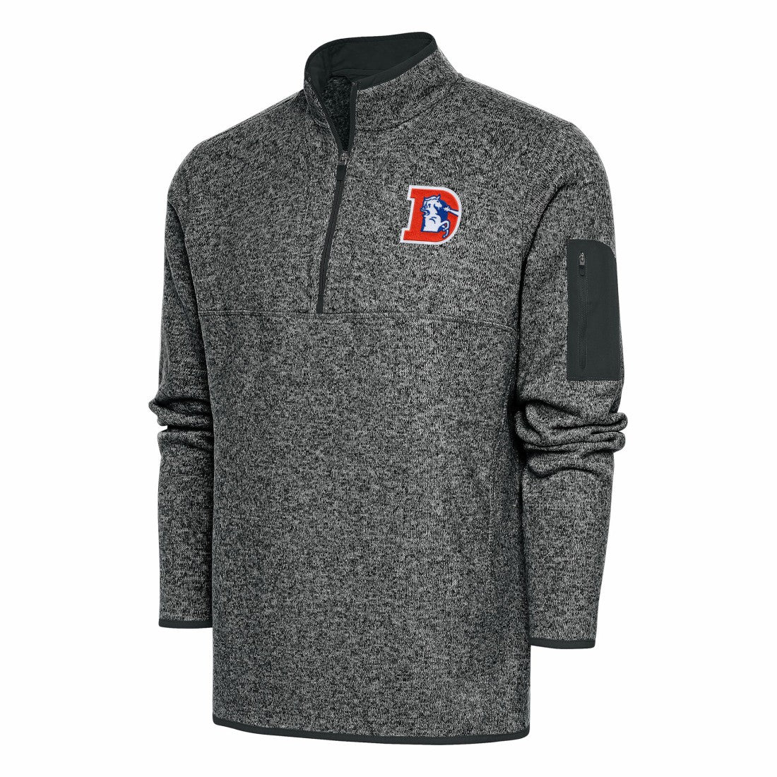Denver Broncos Antigua Throwback Fortune Quarter-Zip Pullover Jacket Heather Charcoal | NFL