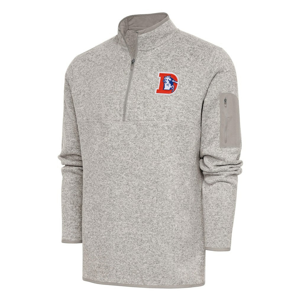 Denver Broncos Antigua Throwback Fortune Quarter-Zip Pullover Jacket Oatmeal | NFL