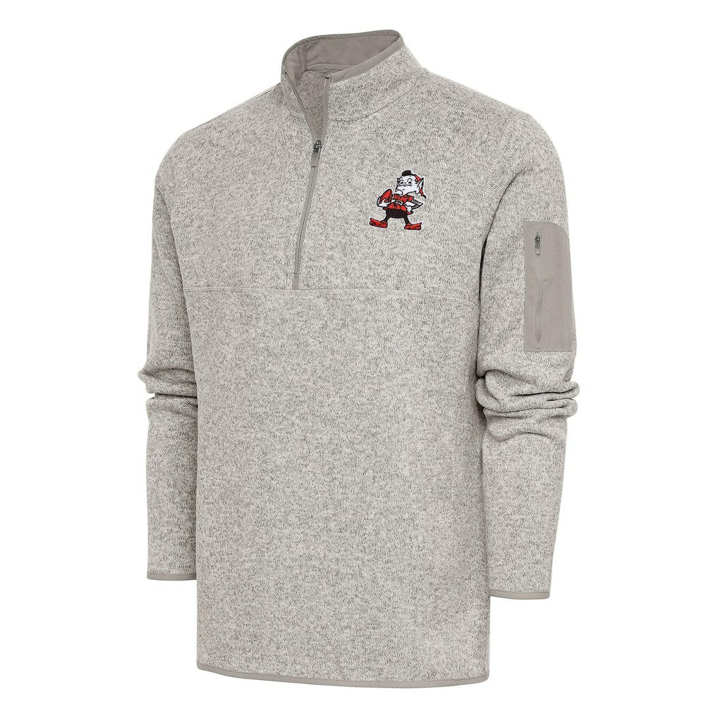 Cleveland Browns Antigua Throwback Fortune Quarter-Zip Pullover Jacket Oatmeal | NFL
