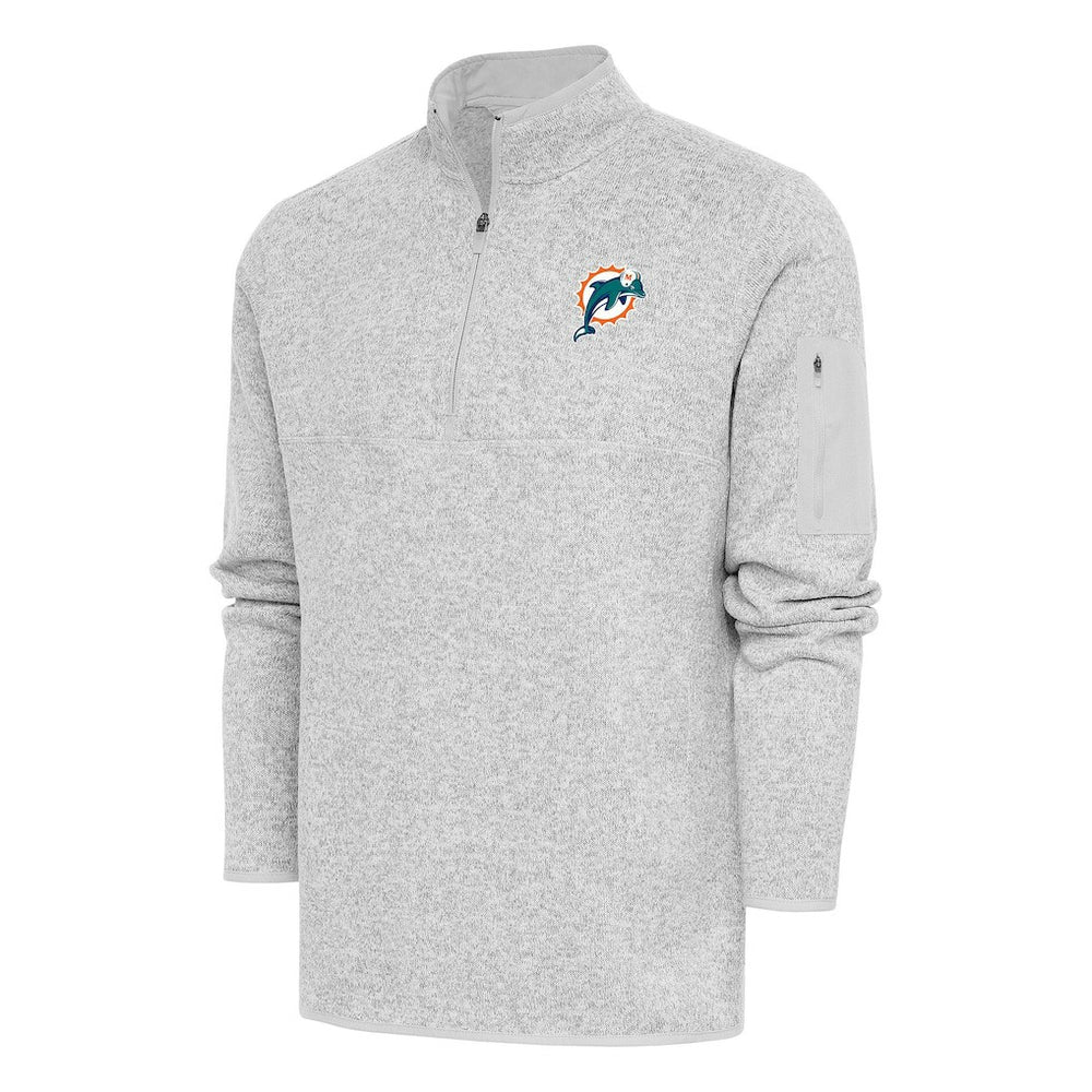 Miami Dolphins Antigua Throwback Fortune Quarter-Zip Pullover Jacket Heather Gray | NFL