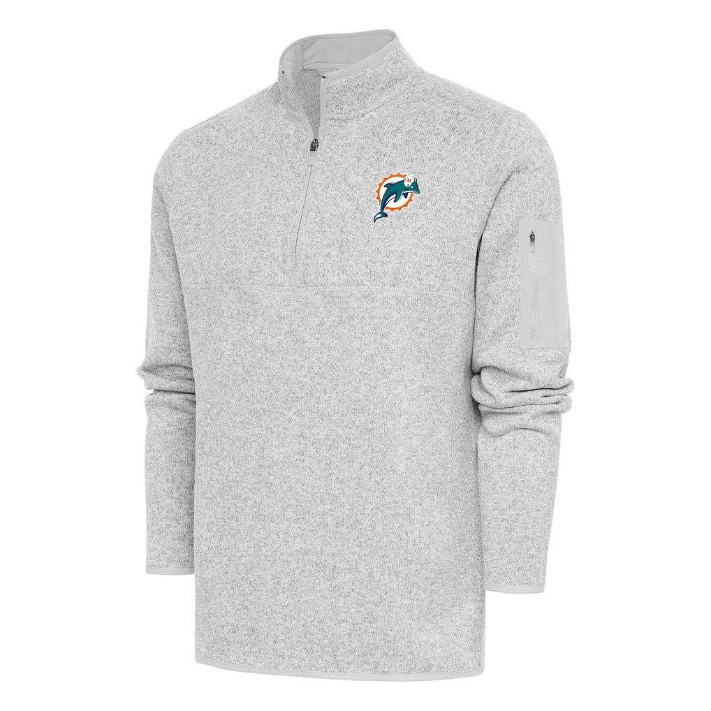 Miami Dolphins Antigua Throwback Fortune Quarter-Zip Pullover Jacket Heather Gray | NFL