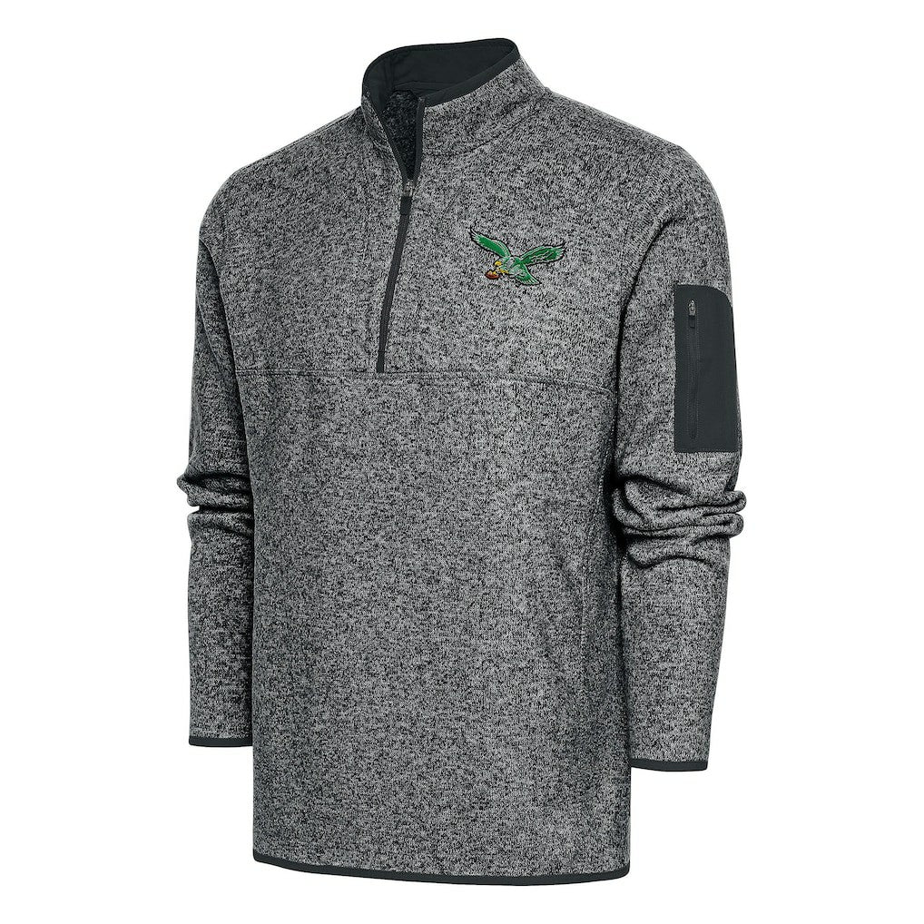 Philadelphia Eagles Antigua Throwback Fortune Quarter-Zip Pullover Jacket Heather Charcoal | NFL