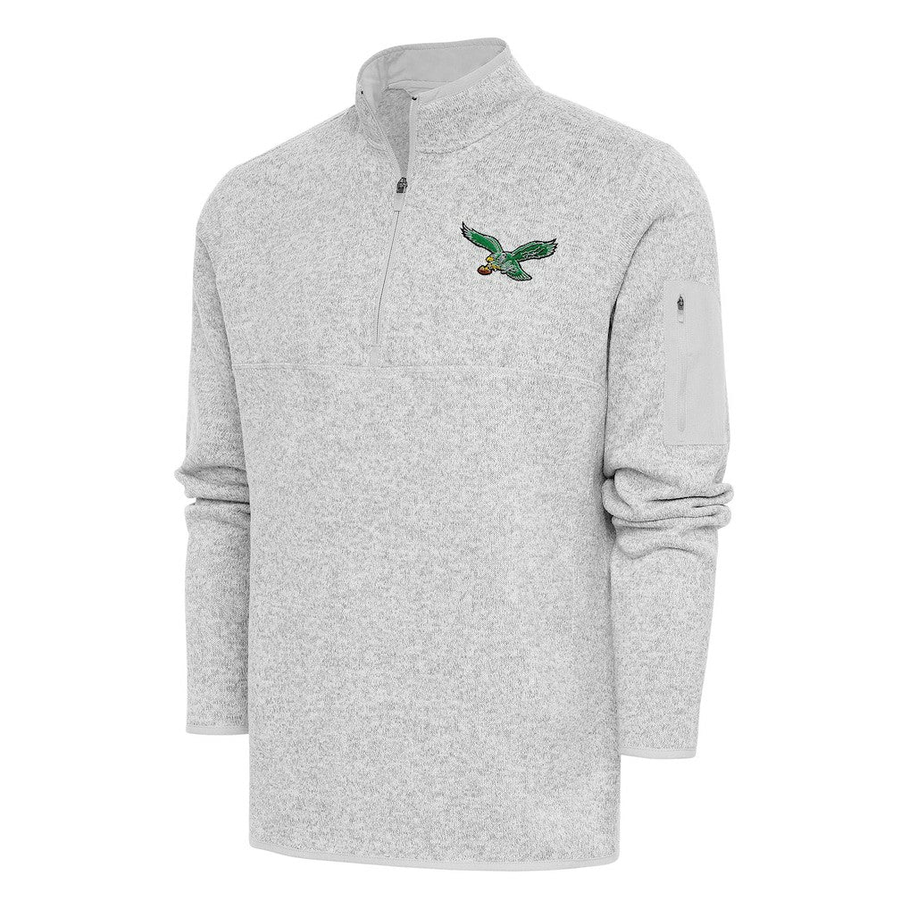 Philadelphia Eagles Antigua Throwback Fortune Quarter-Zip Pullover Jacket Heather Gray | NFL