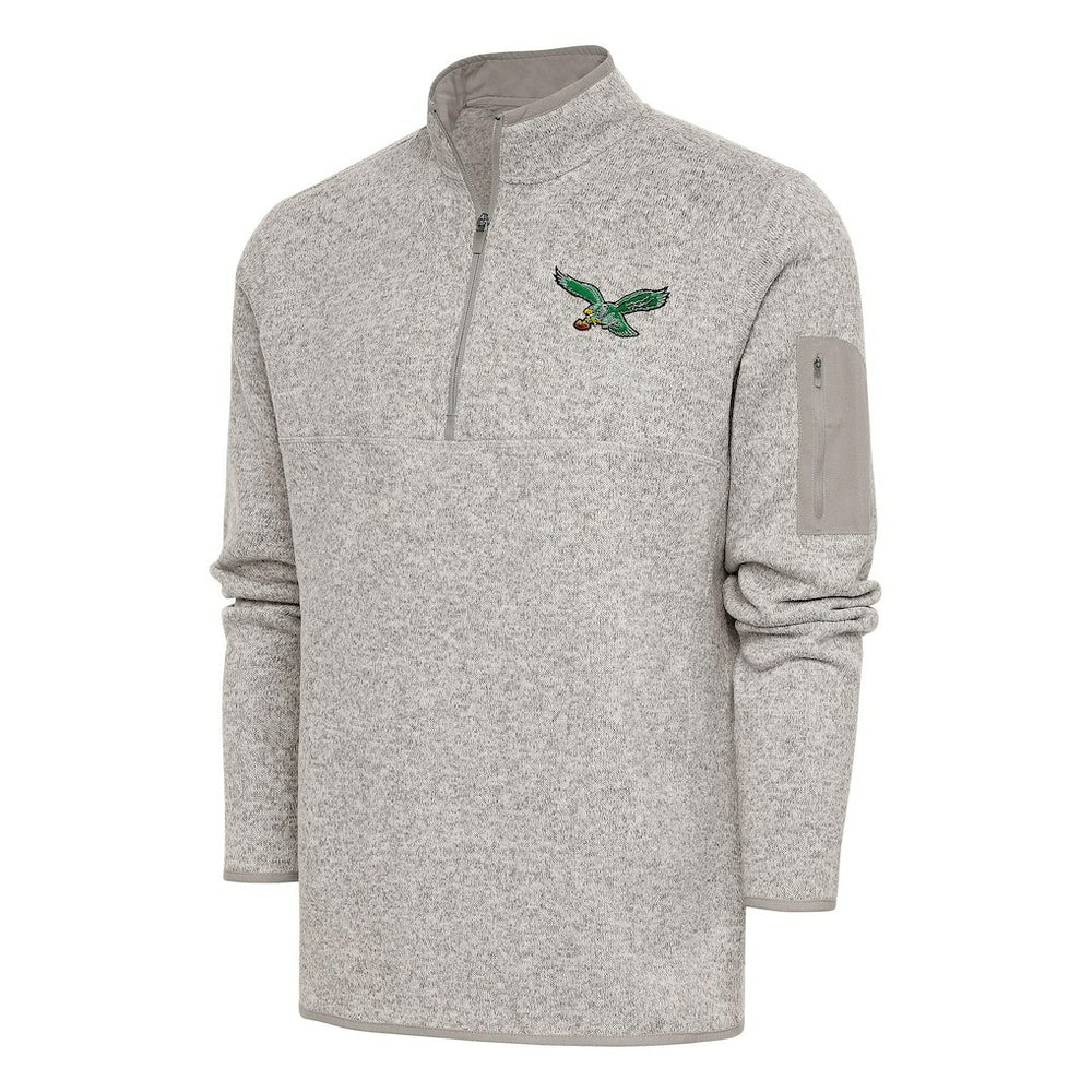 Philadelphia Eagles Antigua Throwback Fortune Quarter-Zip Pullover Jacket Oatmeal | NFL
